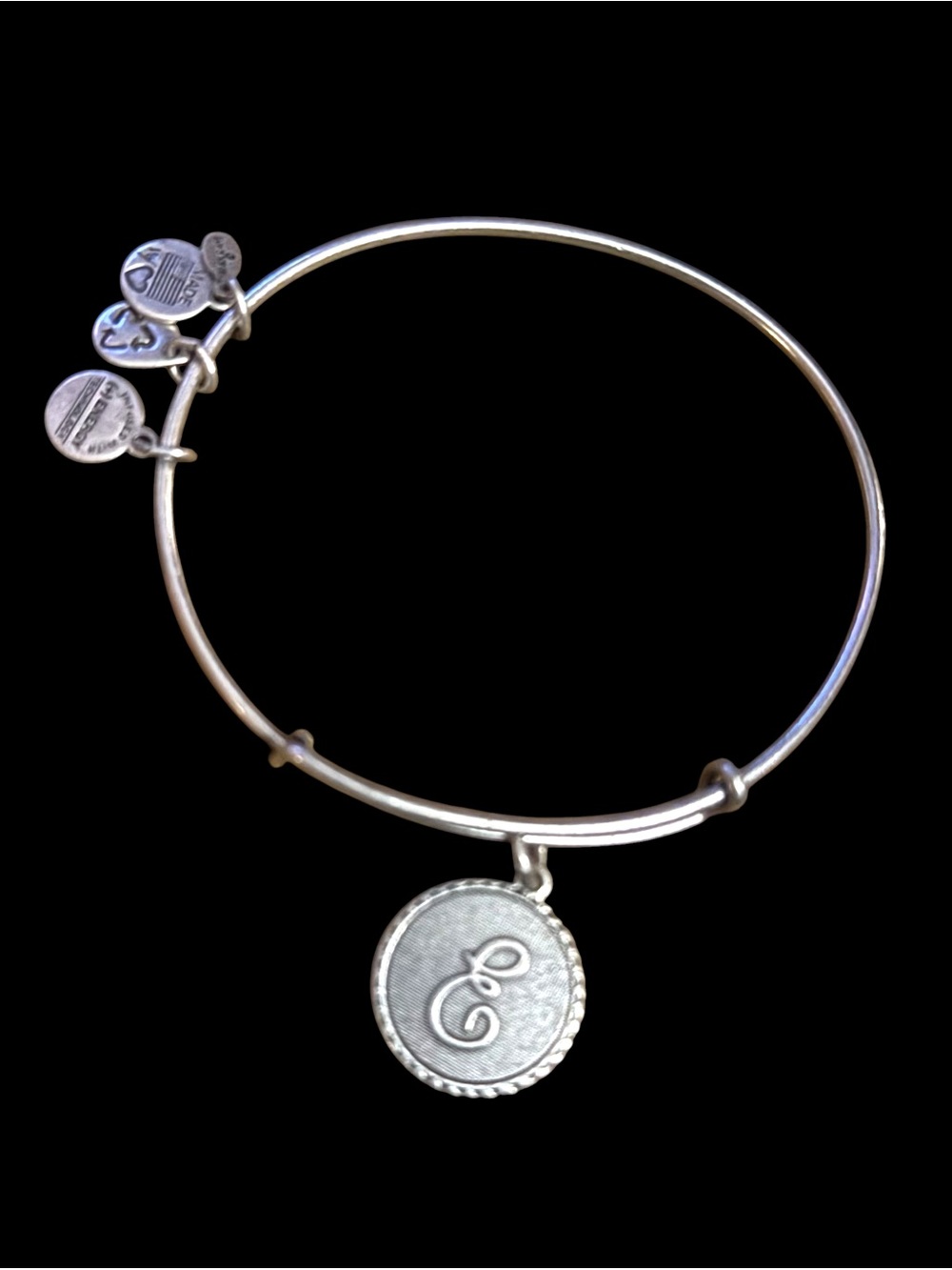 Alex and Ani Rafaelian silver initial letter E expandable charm bangle bracelet